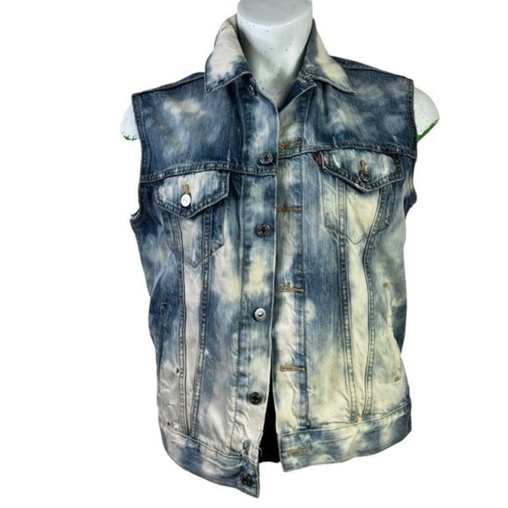LEVI’S distressed DENIM VEST Unisex Blue white Şize S